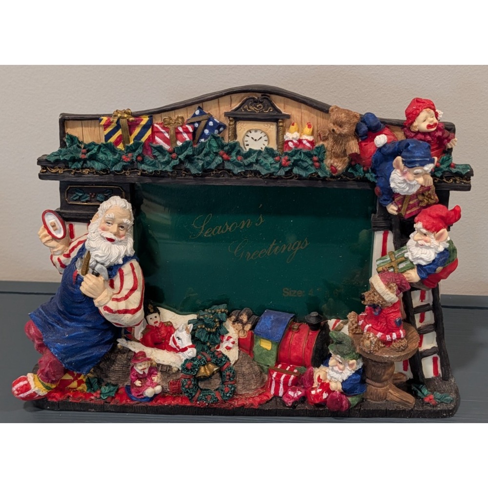 Vintage Christmas Resin Photo Frame 4x6 JCPenney Marco Festivo Santa Elves Boxed